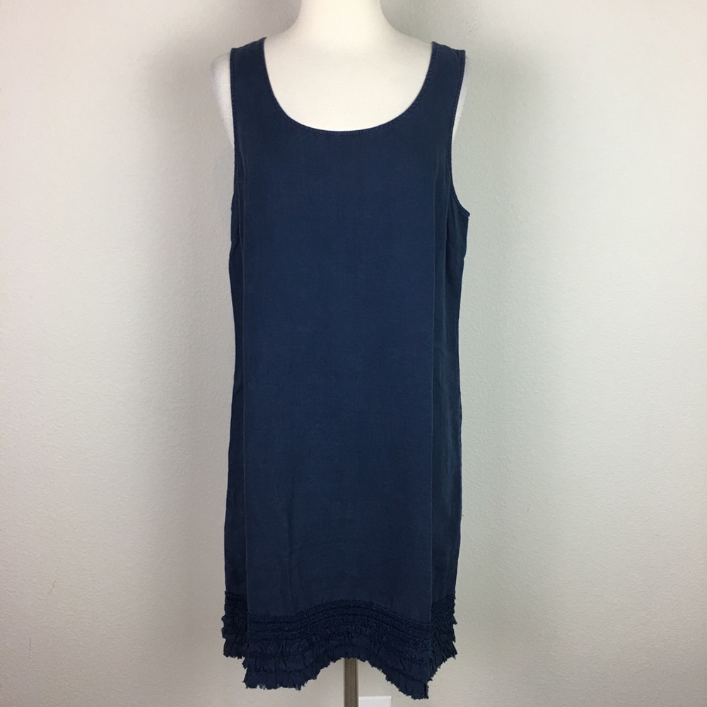 Tommy Bahama Navy Blue Sleeveless Shift Dress with Fringe Hem